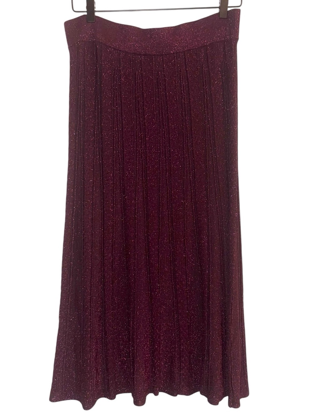 Nanette Lepore Skirt Metallic Lurex Pleated Knit Midi Burgundy Wine Size Large